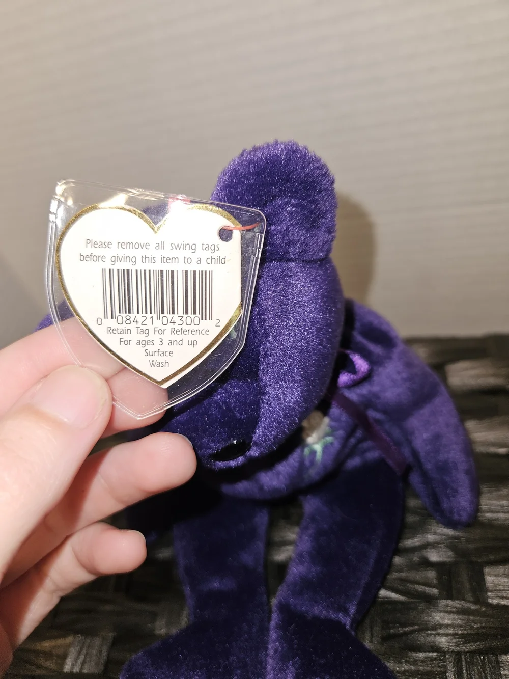 Princess TY Purple Velvet Bear Plush with Embroidered Rose - Collectible TY Tag